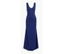 Crystal-embellished laser-cut scuba gown - Blue