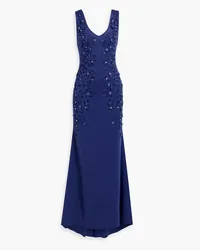 Badgley Mischka Crystal-embellished laser-cut scuba gown - Blue Blue