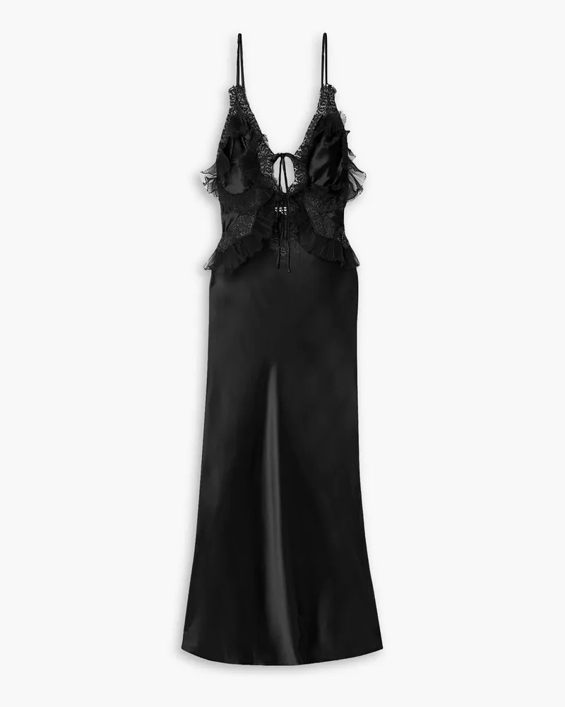 Alexander Wang Cutout tulle and lace-trimmed silk-satin midi dress - Black Black