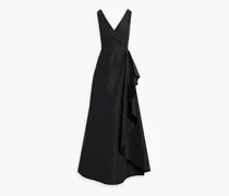 Wrap-effect pleated silk-faille gown - Black