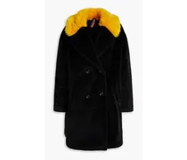 Double-breasted faux fur coat - Black