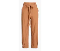 Dylan cropped linen-blend tapered pants - Brown