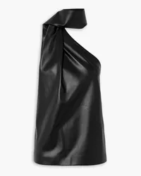 Stella McCartney One-shoulder draped faux leather halterneck top - Black Black