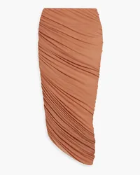 Norma Kamali Diana ruched stretch-mesh maxi skirt - Orange Orange