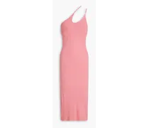 One-shoulder cutout ribbed-jersey midi dress - Pink