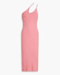 Enza Costa One-shoulder cutout ribbed-jersey midi dress - Pink Pink