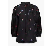 Embroidered pussy-bow silk-blend blouse - Black