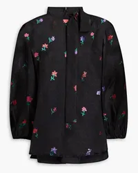 RED Valentino Embroidered pussy-bow silk-blend blouse - Black Black