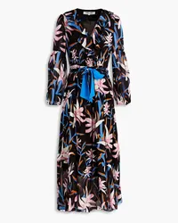 Diane von Furstenberg Floral-print crepe de chine midi dress - Black Black