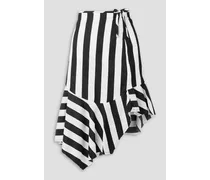 Asymmetric striped cotton-voile skirt - White