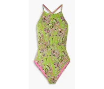 Cutout printed swimsuit - Green