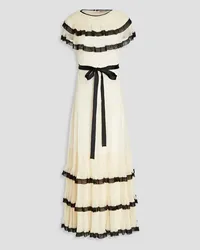 RED Valentino Tiered jersey-trimmed point d'esprit midi dress - White White