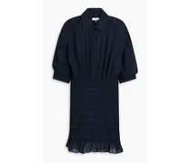 Shirred ramie mini shirt dress - Blue