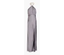 Ambra chain-embellished satin halterneck gown - Purple