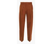 Pleated woven straight-leg pants - Brown