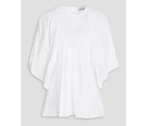 Lace-paneled gathered woven blouse - White