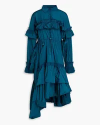 RED Valentino Asymmetric ruffled taffeta midi shirt dress - Blue Blue