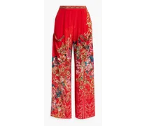 Crystal-embellished printed silk-chiffon wide-leg pants - Orange