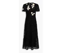 Appliquéd guipure lace midi dress - Black