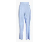 Pleated striped woven wide-leg pants - Blue