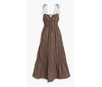 Halia gathered cotton-poplin maxi dress - Brown