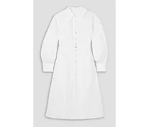 Belted pleated cotton-poplin midi shirt dress - White