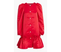 Mystery Puff ruffled duchesse-satin mini dress - Red