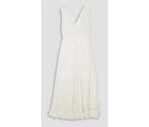 Crocheted lace-trimmed pintucked cotton-voile midi dress - White