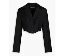 Cropped wool-blend twill blazer - Black