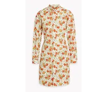 Floral-print cotton-poplin mini shirt dress - Orange