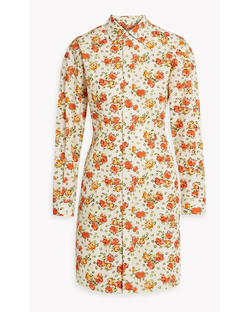 Floral-print cotton-poplin mini shirt dress - Orange
