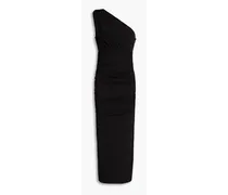 One-shoulder ruched stretch-jersey midi dress - Black