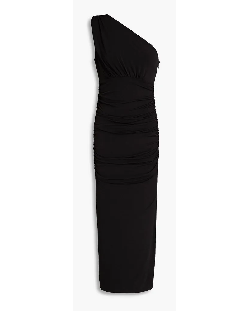 Hervé Léger One-shoulder ruched stretch-jersey midi dress - Black Black