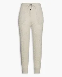 Brunello Cucinelli Cropped metallic cable-knit track pants - White White