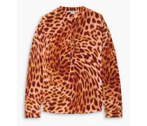 Leopard-print silk crepe de chine shirt - Orange