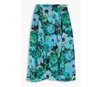 Asymmetric floral-print silk crepe de chine midi skirt - Blue