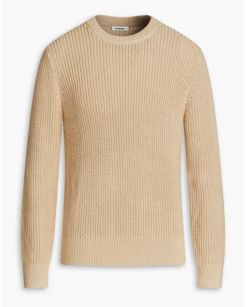 Sandro Ribbed cotton and silk-blend sweater - Neutral Neutral