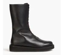 Lace-up platform leather boots - Black