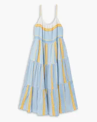 lemlem Jemari tiered striped cotton-blend gauze midi dress - Blue Blue