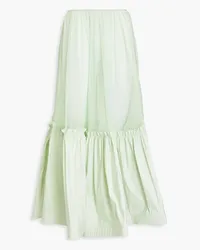 Tory Burch Gathered cotton-blend tulle and taffeta midi skirt - Green Green