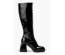 Patent-leather platform knee boots - Black
