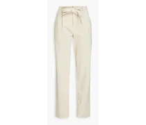 Pleated belted stretch-ponte tapered pants - Neutral