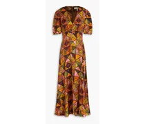 Lea floral-print silk midi dress - Orange