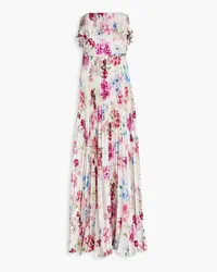 Monique Lhuillier Strapless pleated floral-print hammered-satin maxi dress - Multicolor Multicolor