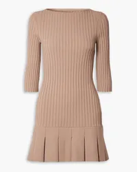 KHAITE Jago pleated ribbed-knit mini dress - Neutral Neutral