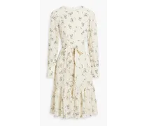 Gathered floral-print lace dress - Neutral