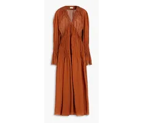 Ahyenna gathered cotton-voile maxi dress - Brown