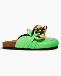 J.W.Anderson Neon chain-embellished cracked-leather slippers - Green Green