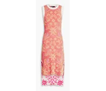 Floral-print ribbed-knit midi dress - Pink