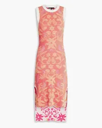 Maje Floral-print ribbed-knit midi dress - Pink Pink